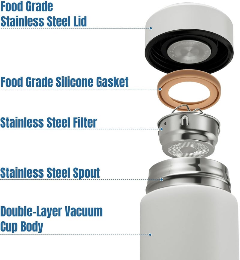 PARACITY Insulated Water Bottle, 15 oz Stainless Steel Water Bottles, Double Wall Vacuum Hot Drinks Thermo, Metal Water Bottle Keeps Hot for 12 Hrs, Cold for 24 Hrs, for Coffee, Tea (white) - Image 2